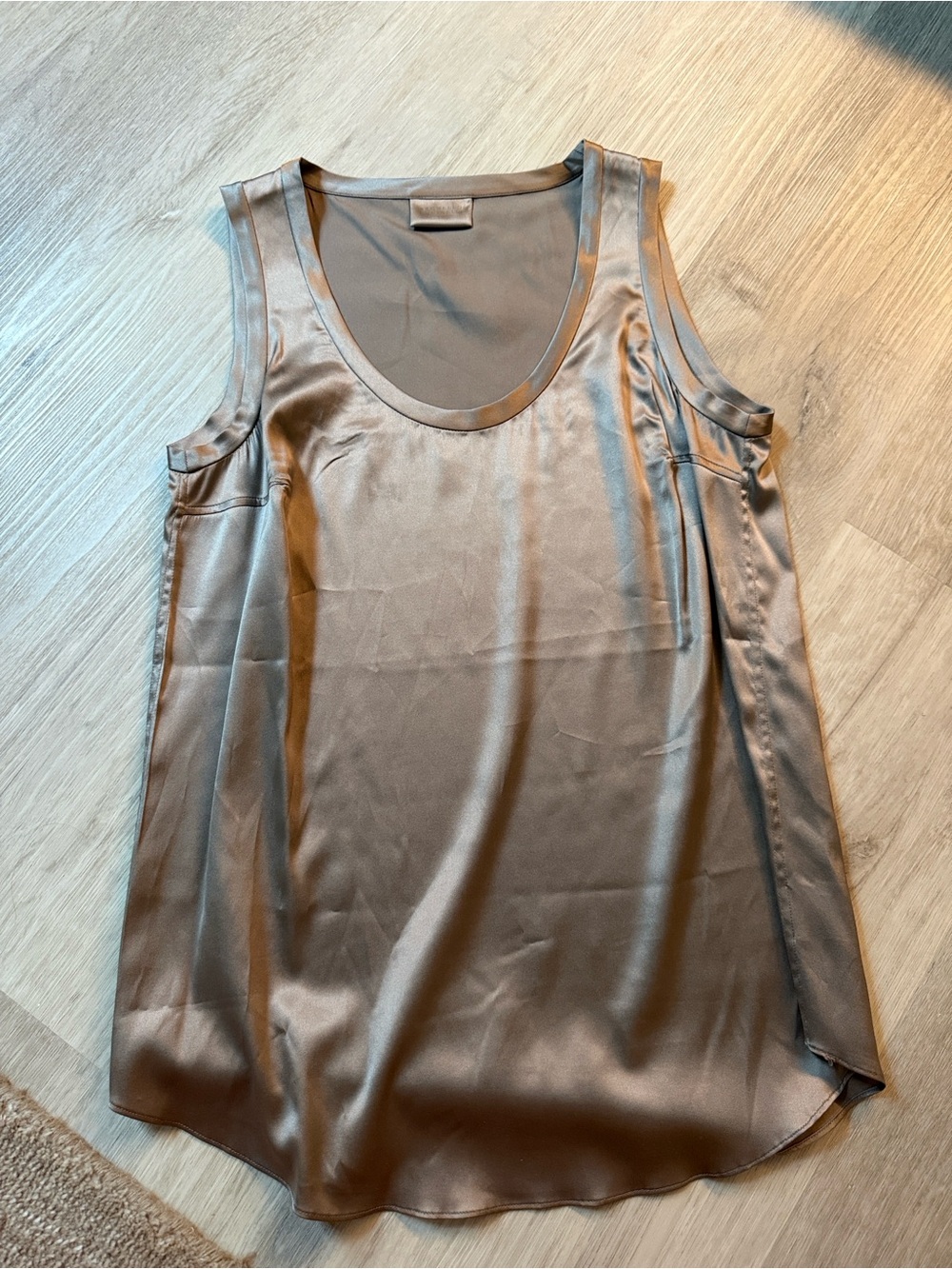 Brunello Cucinelli Silk Scoop Neck Tank Top in Taupe
